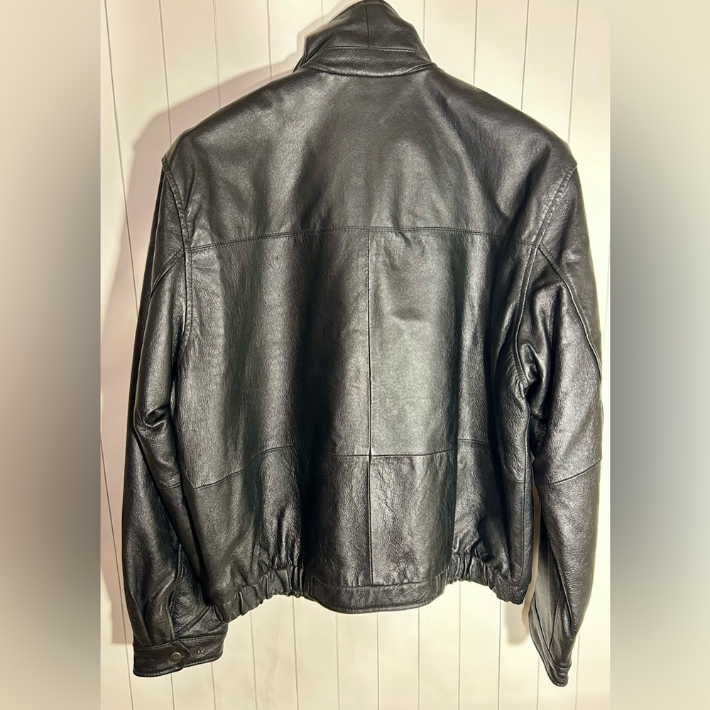Men's Black Leather Classic Zip Jacket Quilted Lining Casual Pristine R&O Bomber - Picture 4 of 15